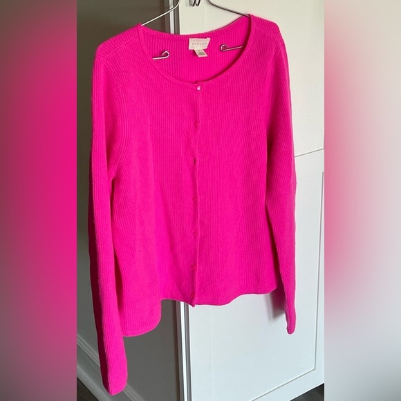 Caslon Wool Cashmere Hot Pink Long Sleeve Button Down Cardigan Women’s XL - Picture 9 of 12